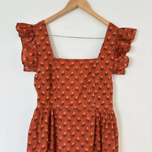 Madewell Ruffle-Strap Tiered Midi Dress in Wild Calendula Block-Print Sz M - Picture 4 of 13